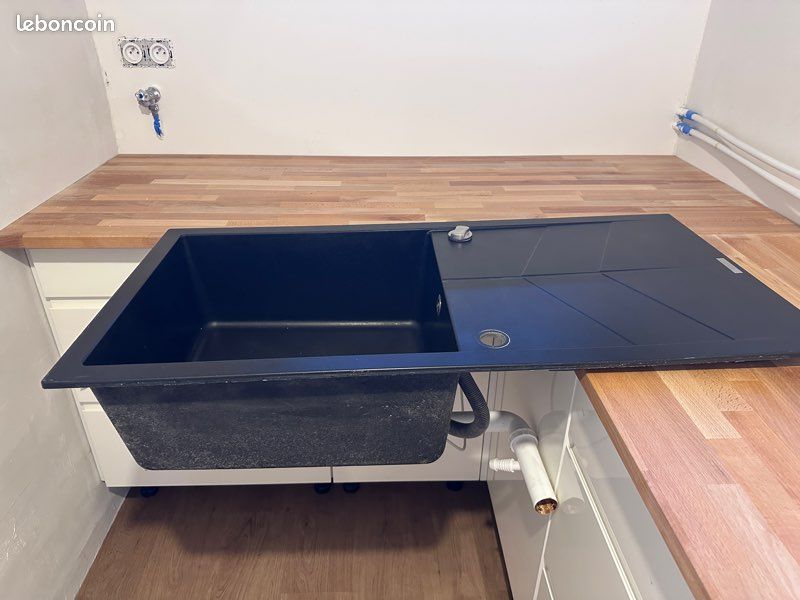 Evier en quartz et résine 1 bac 50 x 100 cm vidage inclus Calypso noir (image 4)