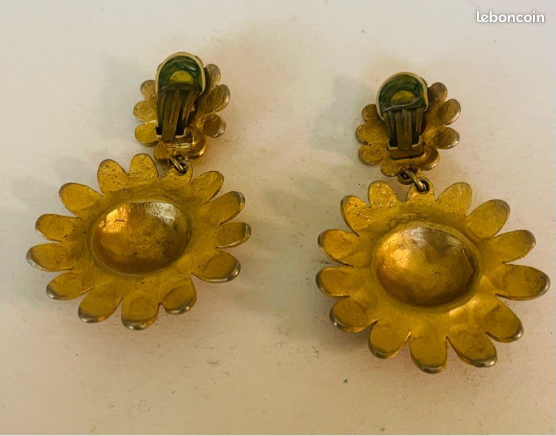 Boucles D'oreilles Vintage à Clips, Résine Translucide Brun Et Or, Sans Marque