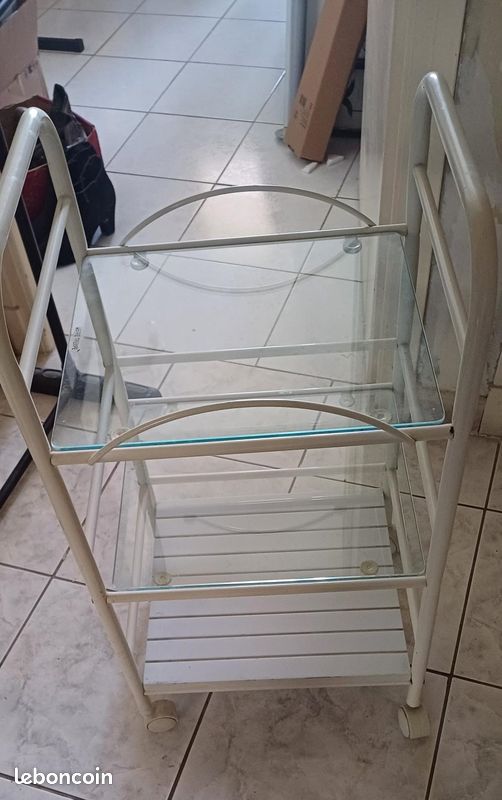 Desserte metal blanc et verre trempé (image 1)