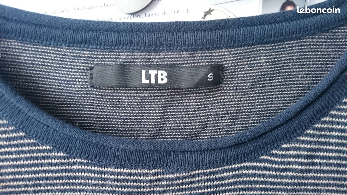 Pull LTB rayé bleu marine beige T.S (image 3)