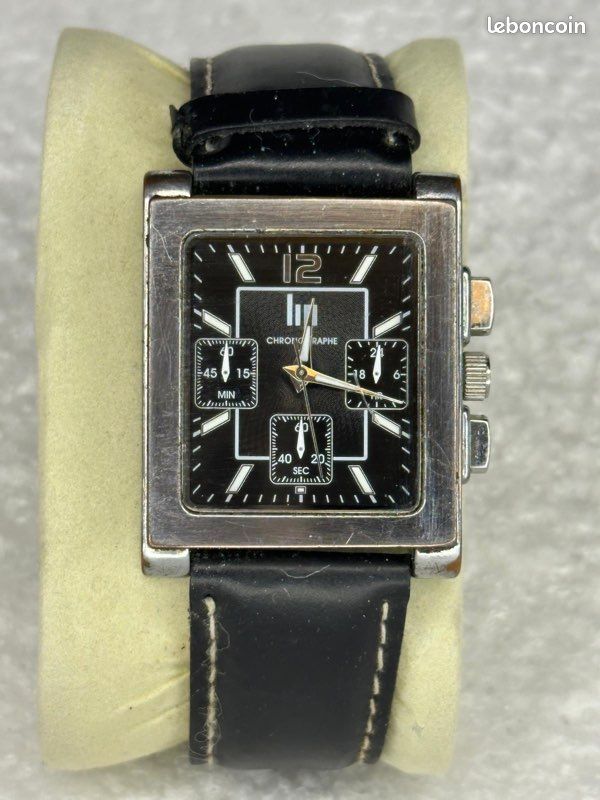 Montre LIP Homme Ancienne - Cadran Blanc, Bracelet Cuir Noir - Années 2000 - Quartz