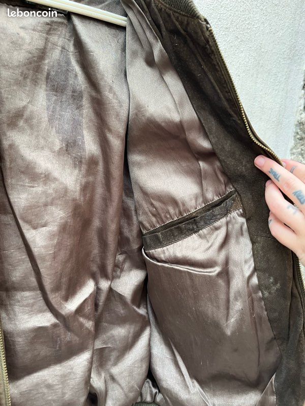 Veste Vintage Chevignon En Cuir Et Laine - Style Ski Alpin, Taille XL, Couleur Gris Beige, Occasion TB
