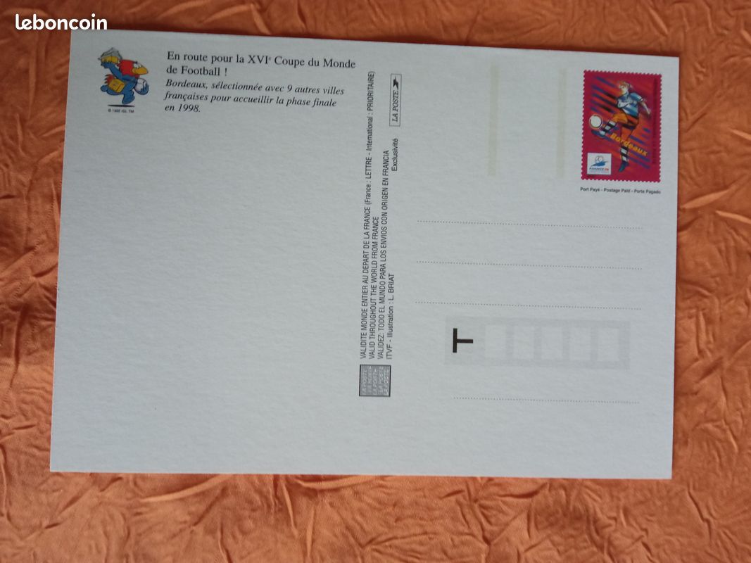 CARTE POSTALE PRÉTIMBRÉE monde coupe du monde de football 1998 1er jour neuve EUR 1,00 - FR