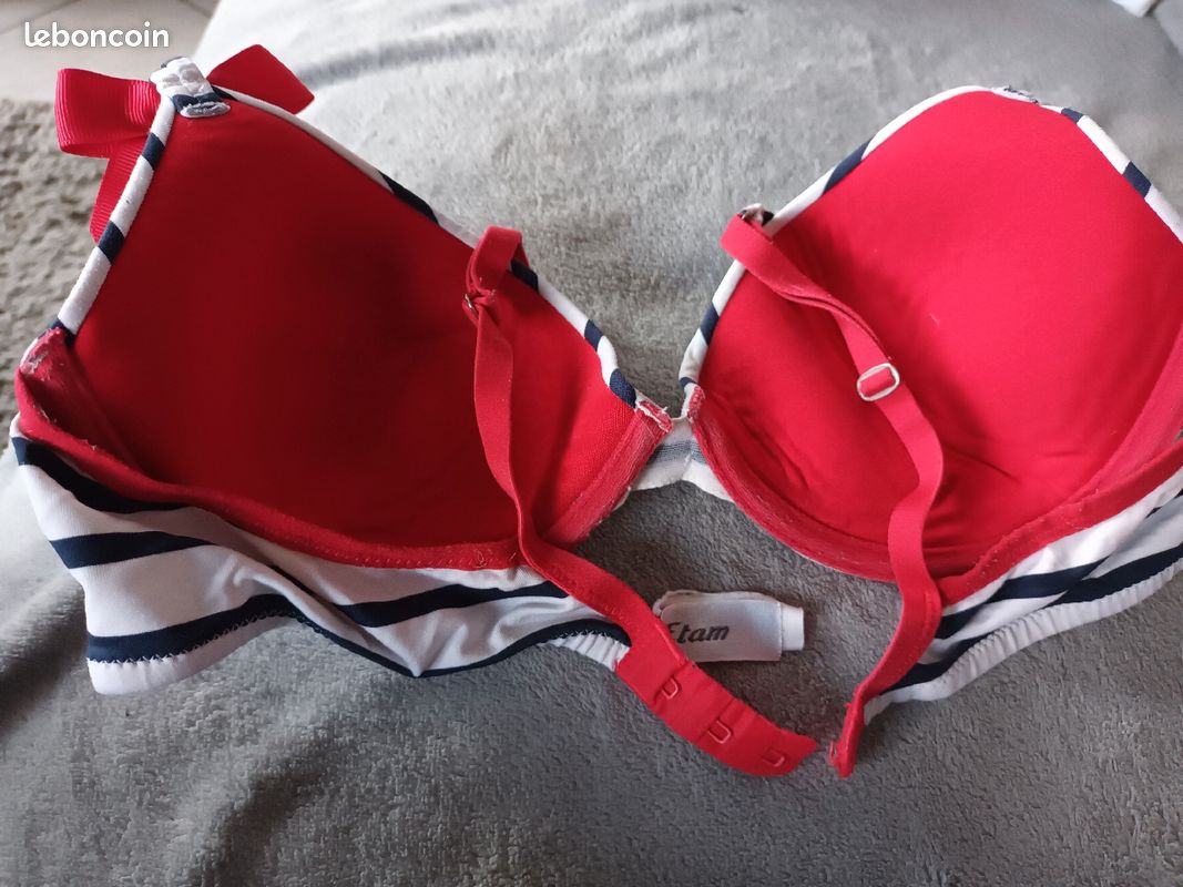 Soutien-gorge blanc rayé bleu Etam (image 2)