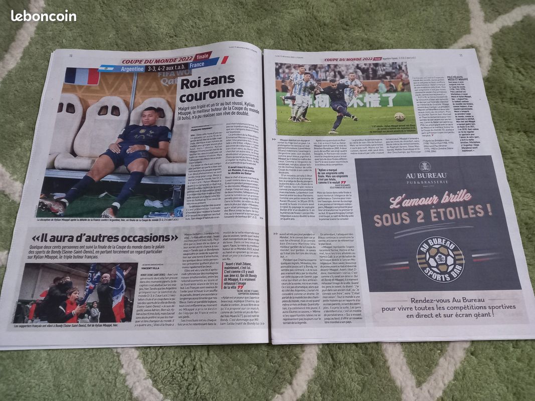 2022 JOURNAL L'EQUIPE COUPE DU MONDE TETE HAUTE