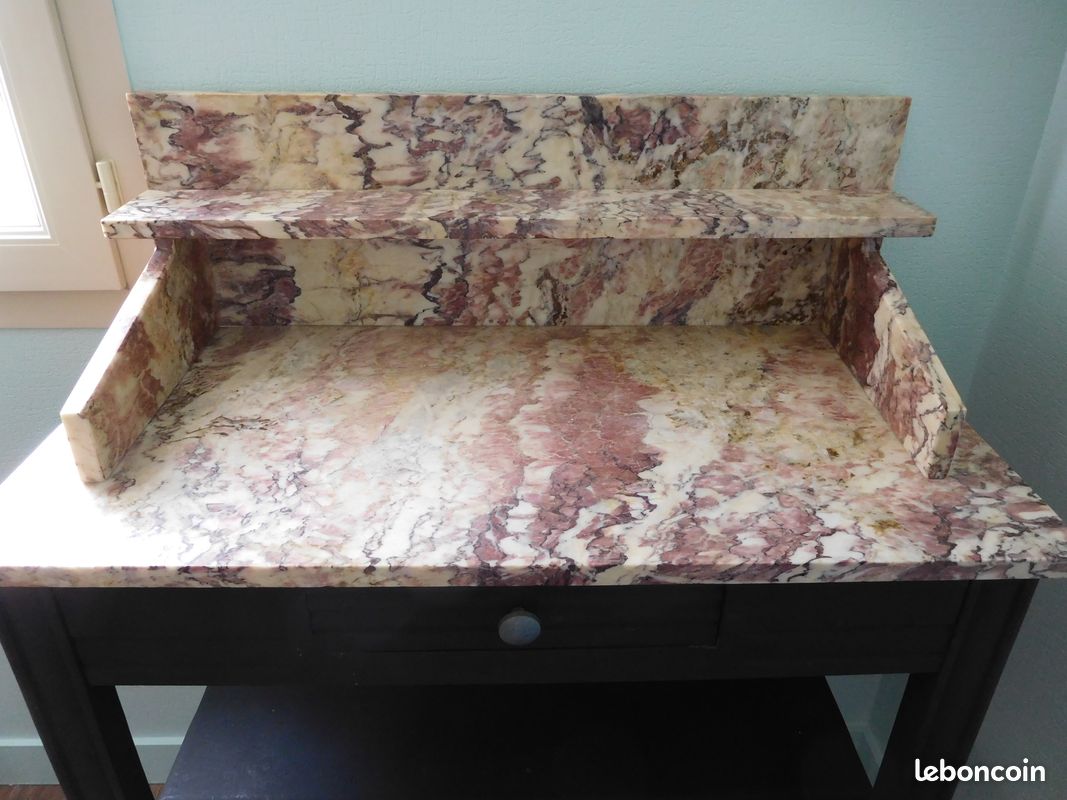 Table de toilette vintage bois et marbre (image 2)