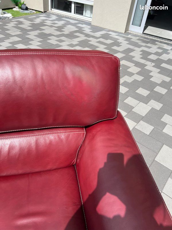 Canapé + fauteuil en cuir rouge Bartley & Bartley (image 12)