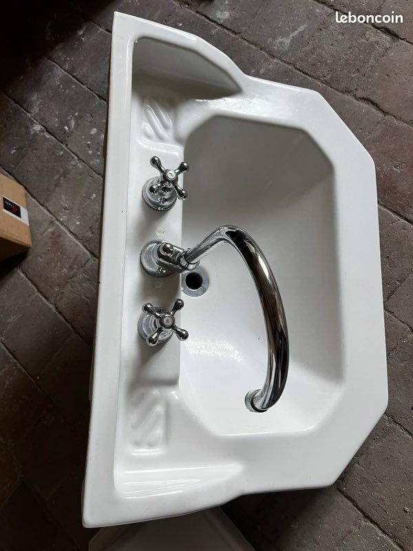 Lavabo faïence blanc vintage 1957 (image 3)