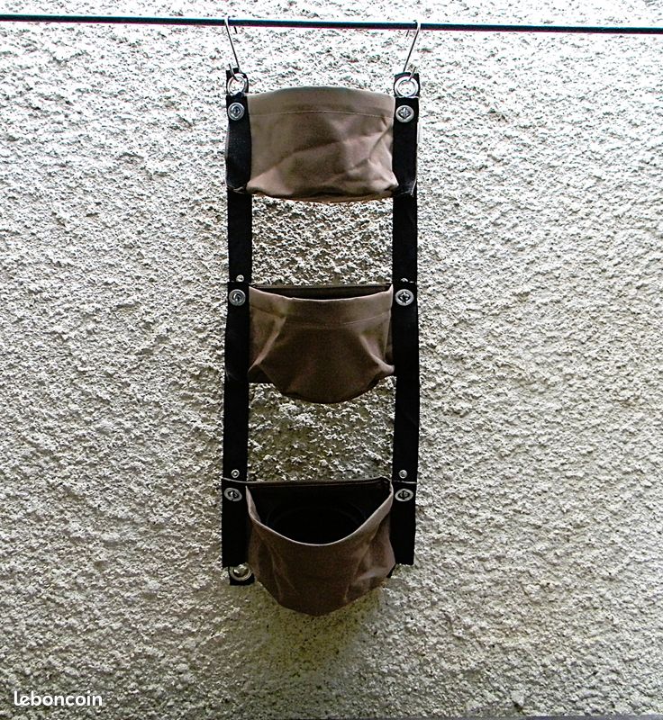 DECORATION, JARDINAGE, Deux jardinières Murale et Suspendue Assorties, en Epaisse Toile Polyester Enduit Marron, NEUVES (image 10)