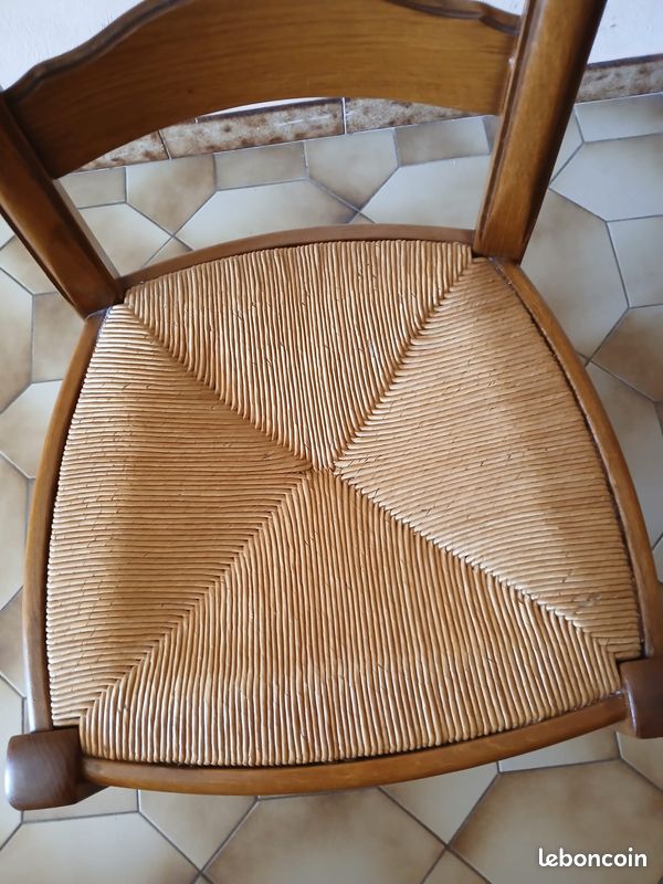 Lot de 6 chaises rustiques en bois massif et assise paille (image 2)