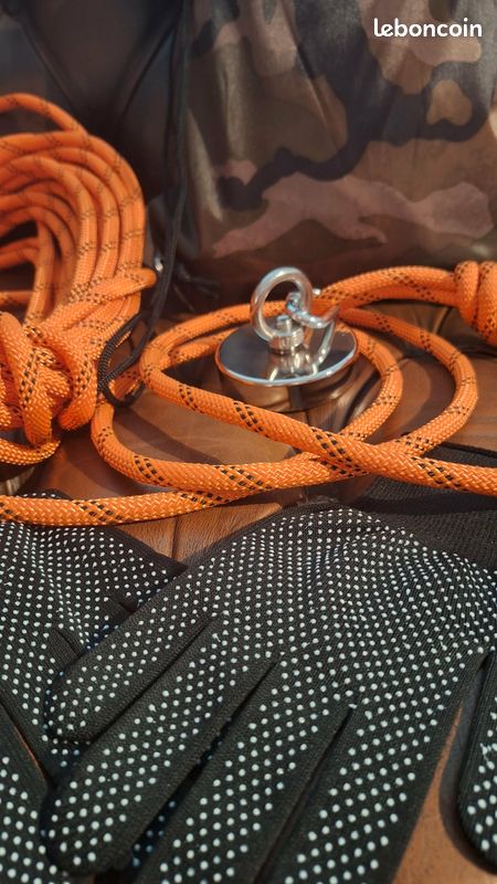 Pêche à l'aimant Ø80mm ultra puissant + corde 18m 48 brins + sac + gants + mousqueton (image 3)