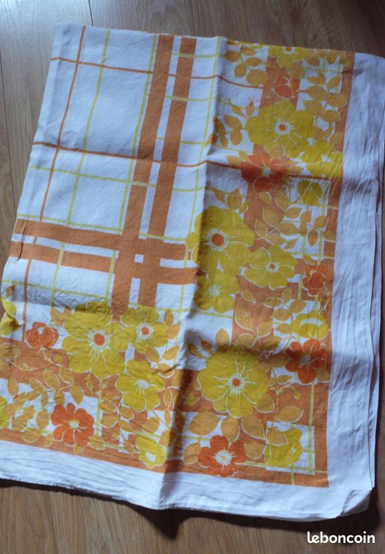 Nappe coton vintage fleurs oranges (image 1)