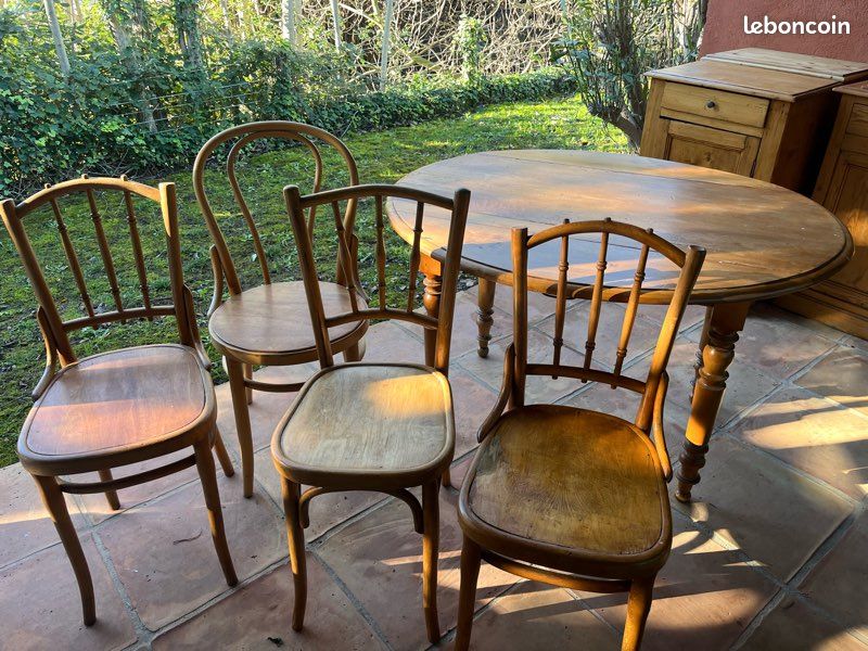 Ensemble bois massif ancien 4 chaises + table ovale provençal (image 7)