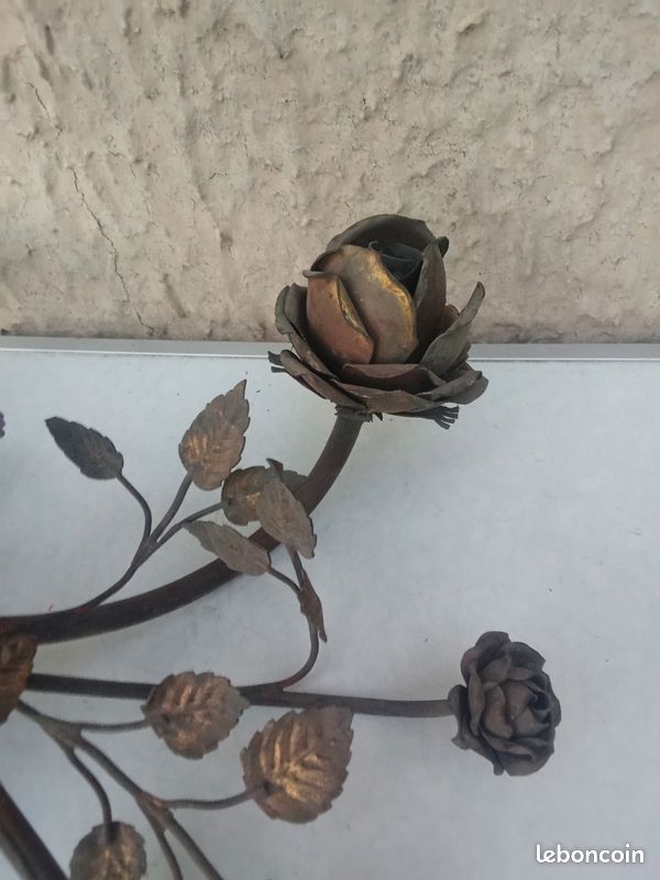 Lustre Rose Feuilles Art Nouveau Bronze (image 7)
