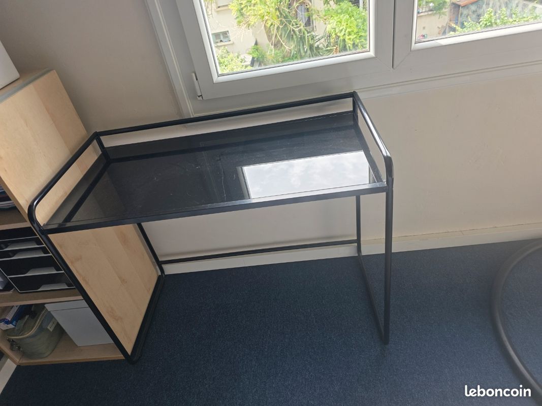 Bureau / console métal noir et verre fumé (image 1)