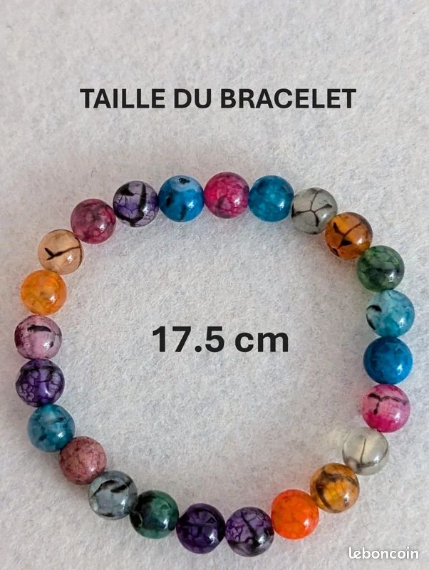 Bracelet Perles Agate Veine De Dragon Sur Mesure - Perles 8mm Bleu Noir Transparent - Fait Main