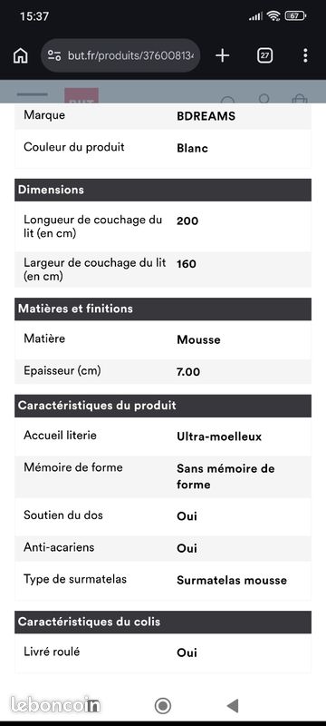 Surmatelas 160 × 200 neuf (image 4)