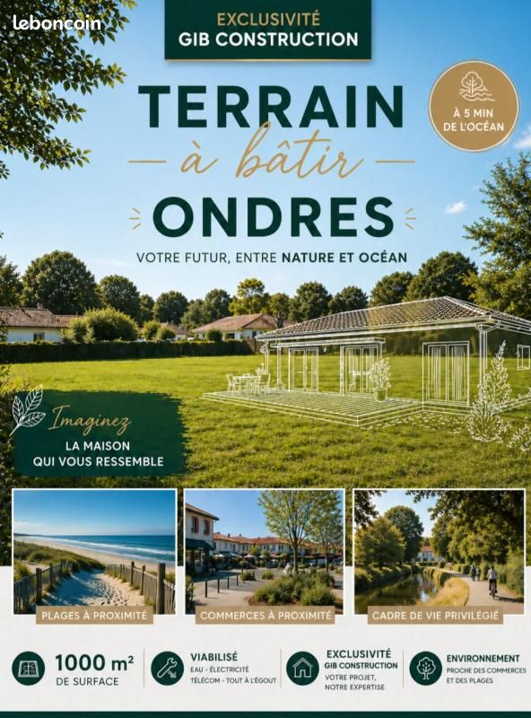 Terrain 1 000 m² Ondres · 265 000 €