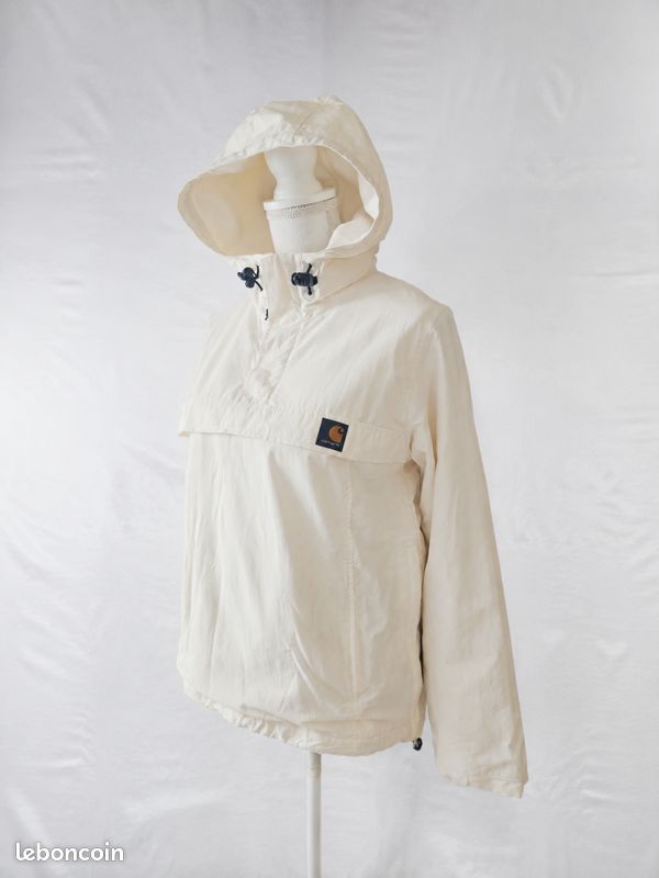 Veste Carhartt WIP Nimbus Pullover Blanc Off-White Taille S - Vintage Y2K Fleece Anorak Jacket (image 2)