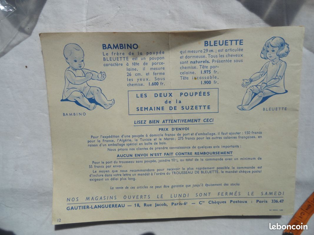 Bourse réticule de poupée ancienne BLEUETTE ou poupée de mode sans
