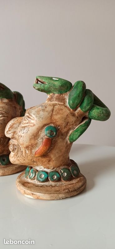 Duo de statuettes style Précolombien / Inca - Têtes à serpents (image 7)