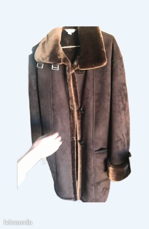 Manteau marron daim doublé fourrure femme (image 1)