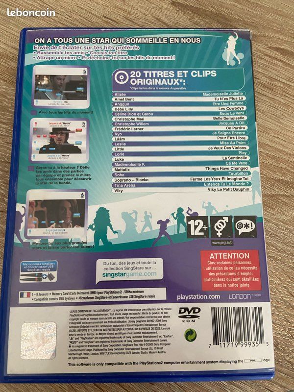 Pack PS2 Slim Noire – Console Avec Singstar Pop Hits 3 + Micros Et 12 Jeux, PAL