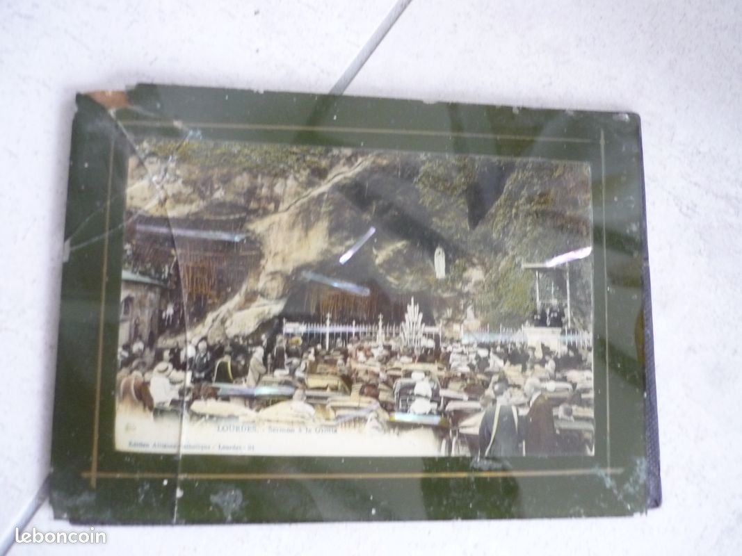 Ancienne carte postale sous verre nacrée (image 1)