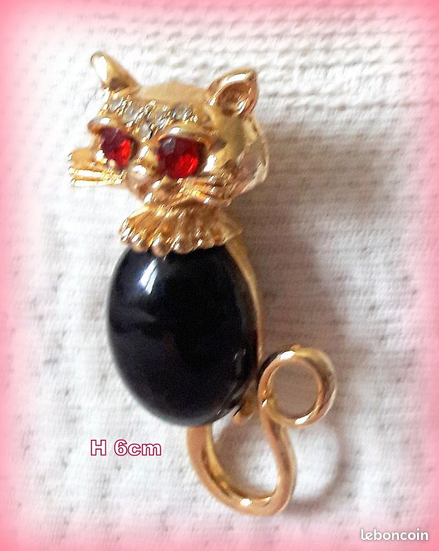 Superbe Broche Chat En Métal Doré Avec Strass - Neuf Sans Emballage