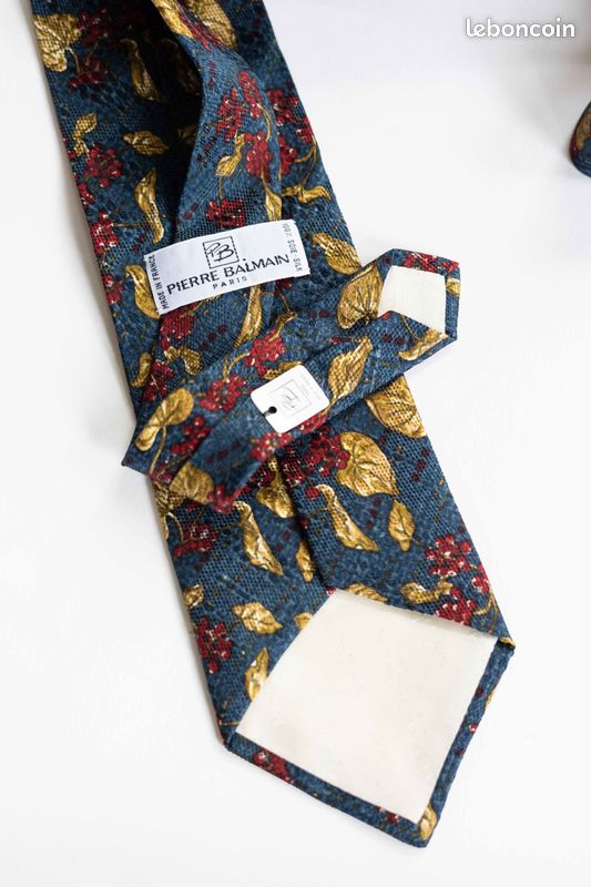 Cravate Vintage Pierre Balmain Paris 100% Soie - Motif Floral, Armorie, Made In France - Occasion