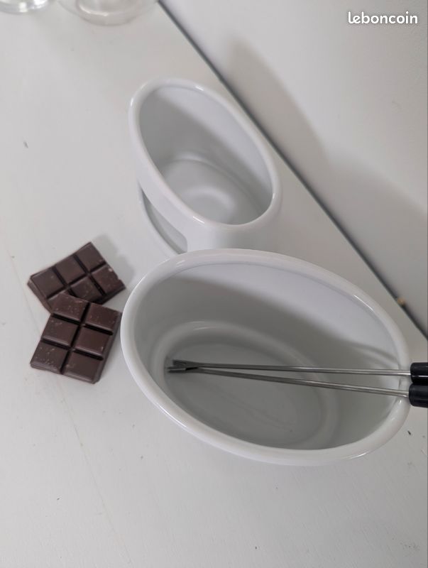 Service à fondue chocolat en céramique blanc avec fourchettes 🍫 (image 5)