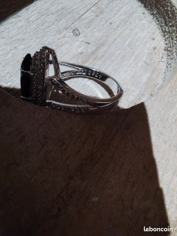Bague Argent Massif Avec Onyx Rectangle - Taille 54 - Modèle Élégant Et Sobre