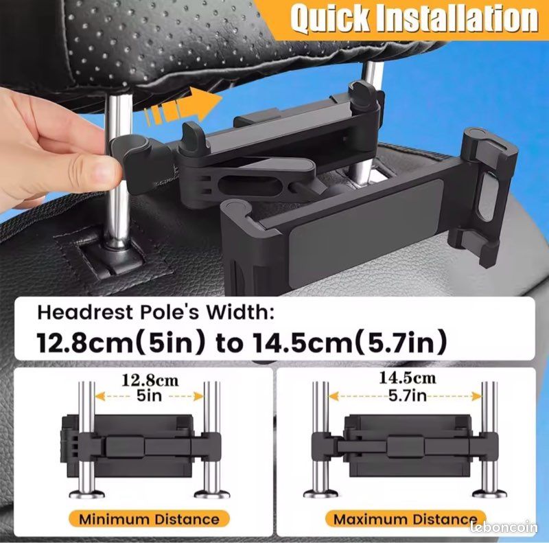 EOIWUY Support Tablette Voiture, [Bras D'Extension Pliable] Rotation à 360° Support Pour IPad Voiture, Porte Tablette Voiture Enfant Compatible Avec IPad/Tous Les Appareils 4,7-12,9 Pouces