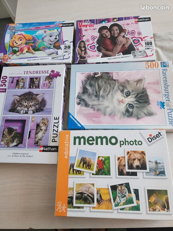Lot de puzzles, et jeu de mémoire, en bon état, pour enfant a partir de 4 ans (image 1)
