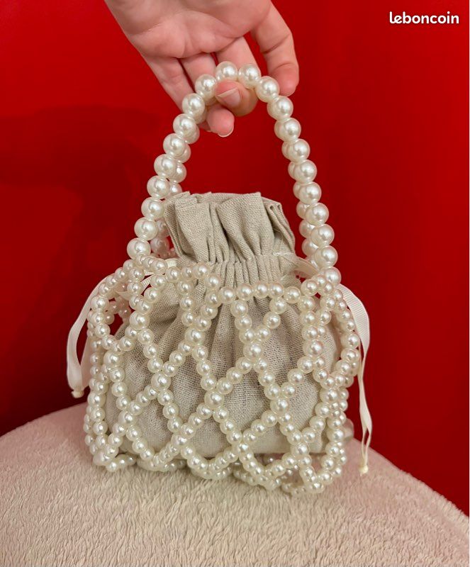🤍 Sac à main ou pochette 100% en perles blanches avec bandoulière