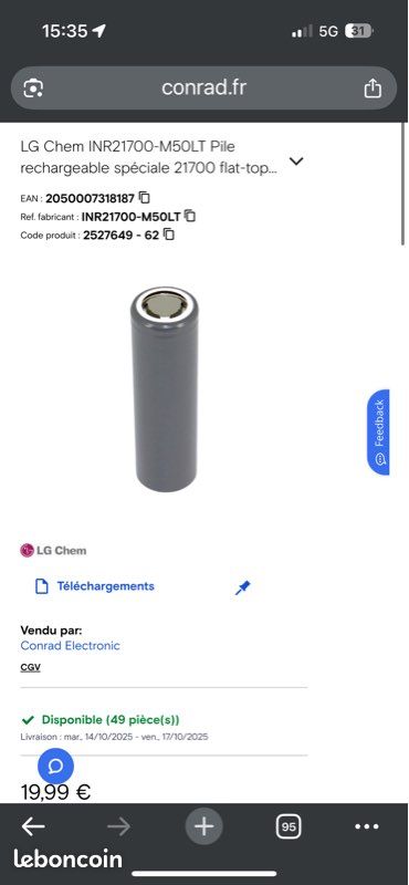 Batterie accus 21700 5000mah (image 1)