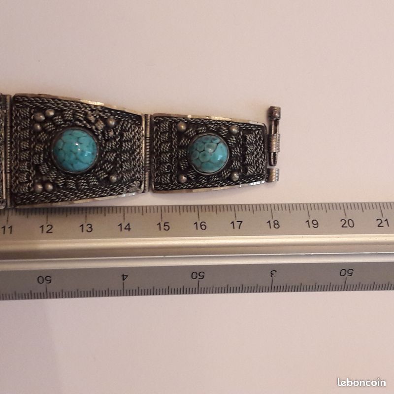 Bracelet Ancien Articulé Argenté - Style Vintage Afrique Du Nord - Bijou Ethnique Ancien - Occasion