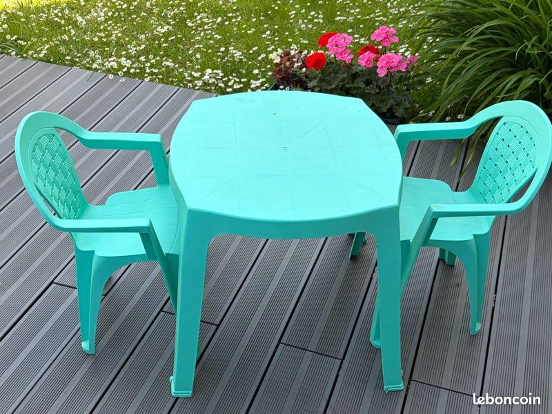 Ensemble table, plus deux, fauteuils jardin, enfants (image 2)