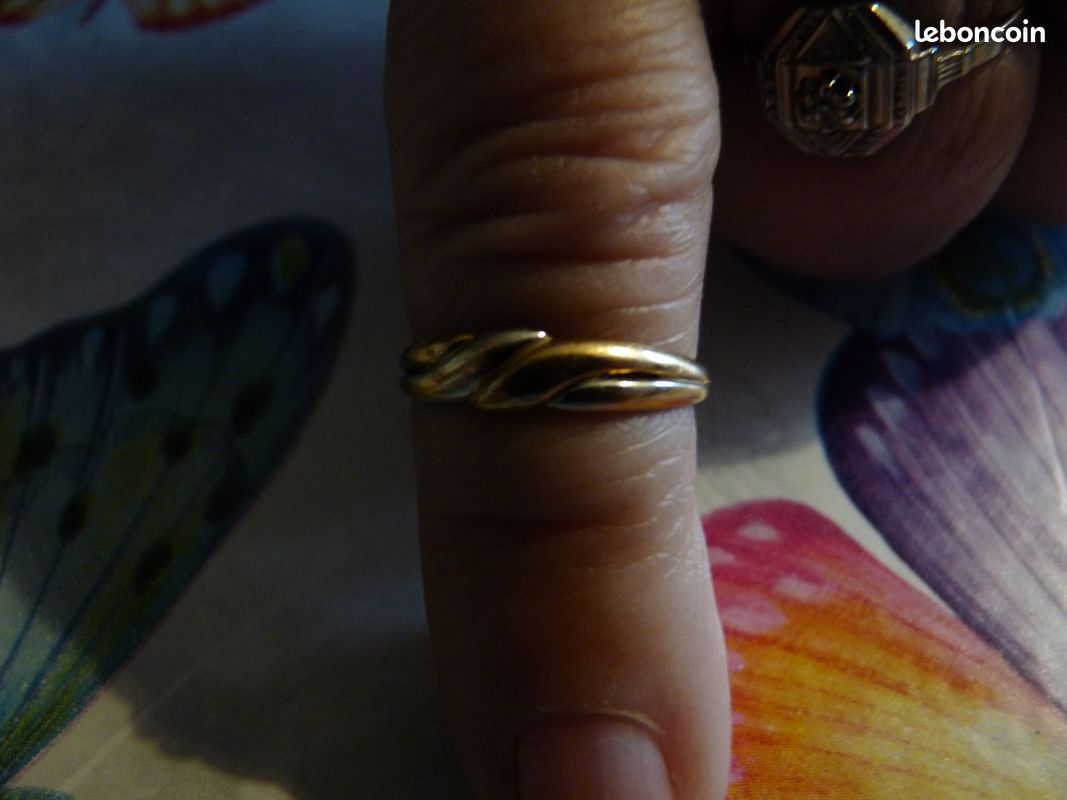 Bague Femme Or 750/1000 (18K) Avec 3 Petites Pierres Précieuses - Taille 50 - Occasion