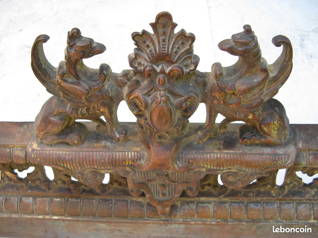 Bronze XIXème chenets avec sa barre de cheminée (image 13)