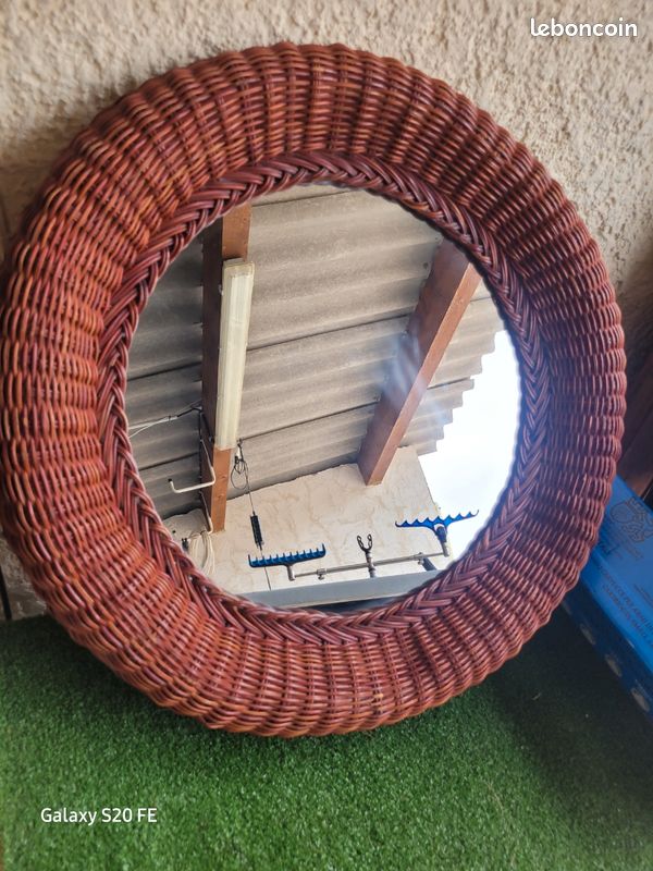 VICASKY Miroir rond en paille tressée faite à la main vintage à