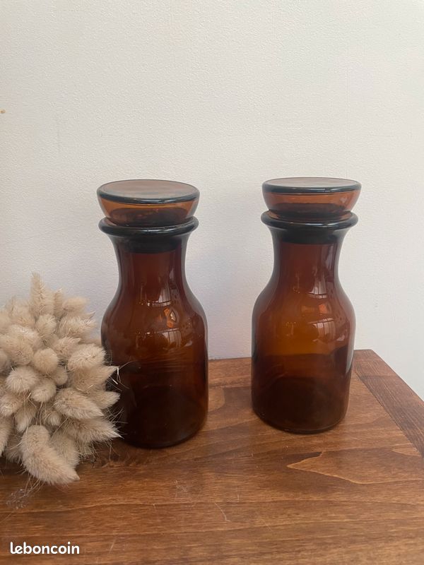 Duo de pot apothicaire en verre ambre vintage (image 1)