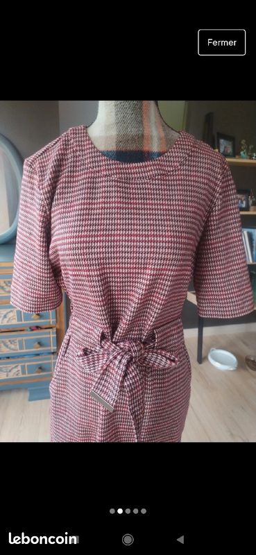 Superbe robe pied de poule rouge style vintage next taille 38 (image 2)