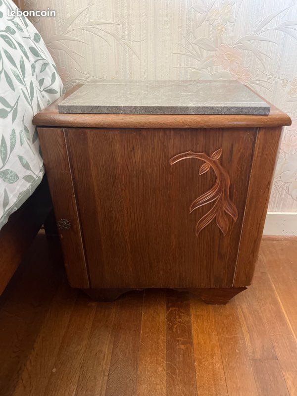 Chambre vintage en bois massif lit armoire chevet (image 6)