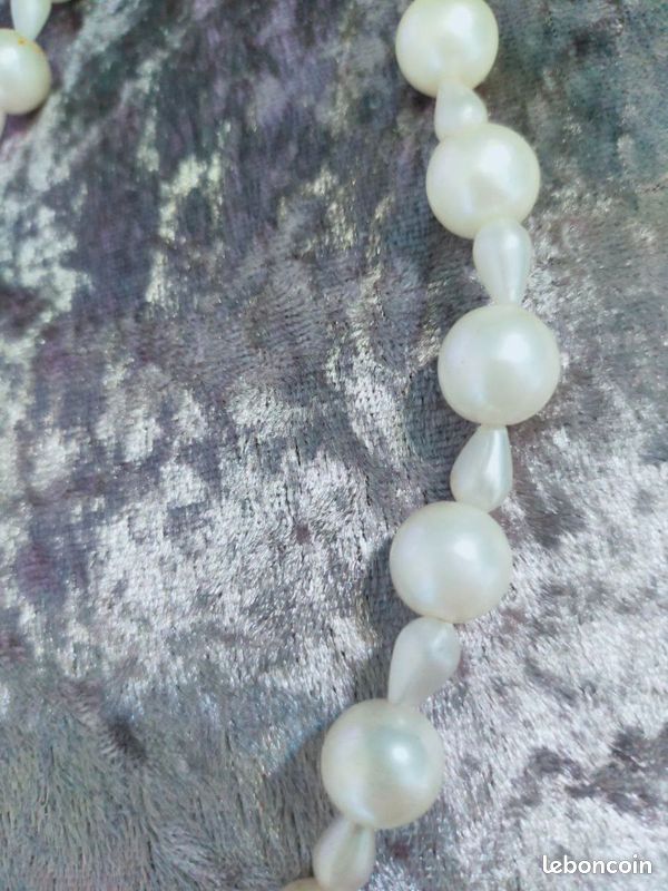 Collier De Perles Blanches Vintage Avec Fermoir Original - Verre - Occasion