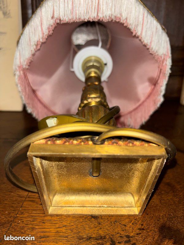 Petite Lampe De Chevet En Laiton/bronze Avec Abat-jour – Vintage – Occasion