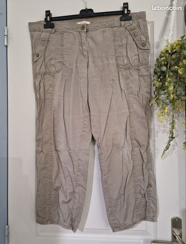 Pantalon Court (pantacourt) Décoré Lucchini - Taille 40, Couleur Marron Rayé, Coton, Occasion Très Bon état