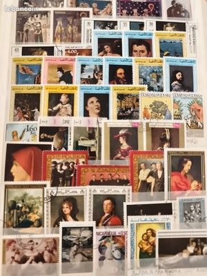Timbres thématiques art peintures lot international philatélie oblitérés (image 1)