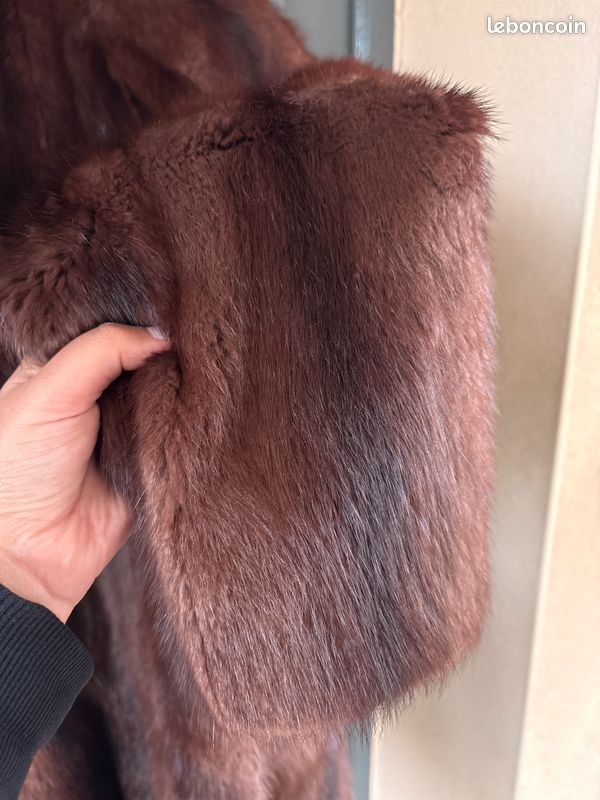 Manteau Long En Fourrure De Vison Marron Foncé - Taille 38 - Made In France - Occasion Très Bon état