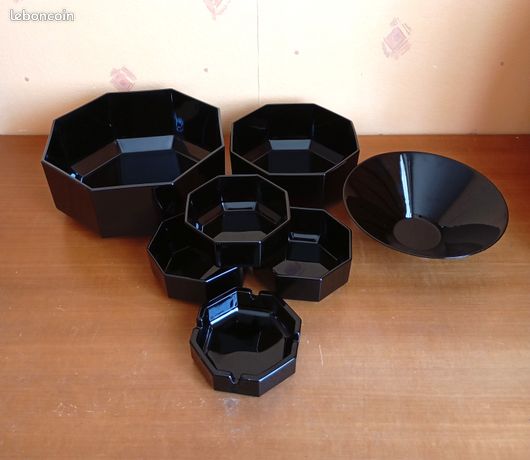 Bol à Salade Octogonal Arcoroc Noir - Design Vintage Années 80